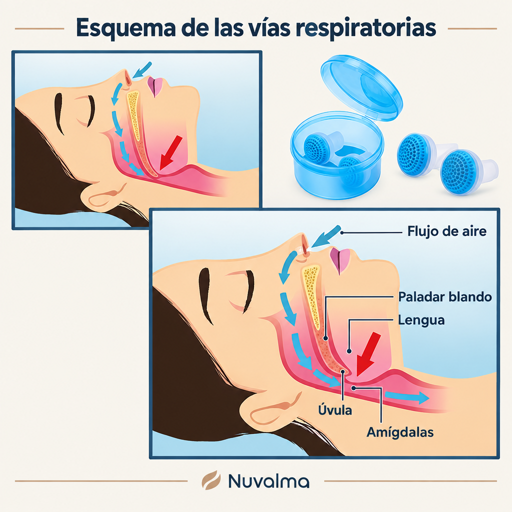 Esquema de cómo actúan los dilatadores nasales en la nariz